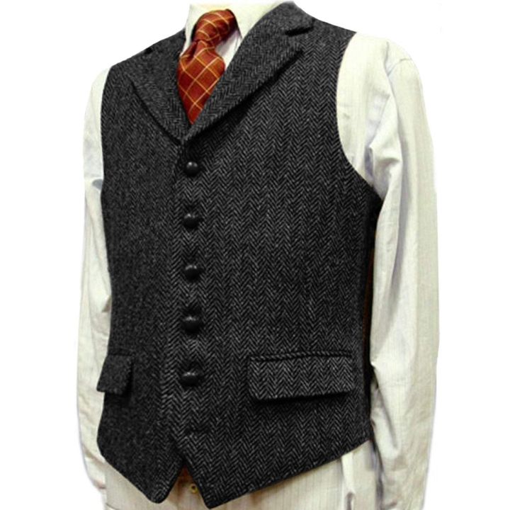 Lapel%20Men's%20Suits%20Vest%20V%20Neck%20Herringbone%20Wood%20Waistcoat%20Business%20Formal%20Casual%20Vest%20For%20Men%20Groomsmen%20For%20Wedding%20-%20Image%202