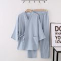 Women relax wear Pajama Robe Sets Cotton crepeTops+ Pants 2 Pieces Sets Casual Trouser Home wear Suits Nightgown. 