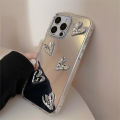 Sroof Case For iPhone 11 12 13 14 15 16 17 Pro Max Mirror silver pleated heart Shockproof Silicone Soft Phone Case Back Cover.