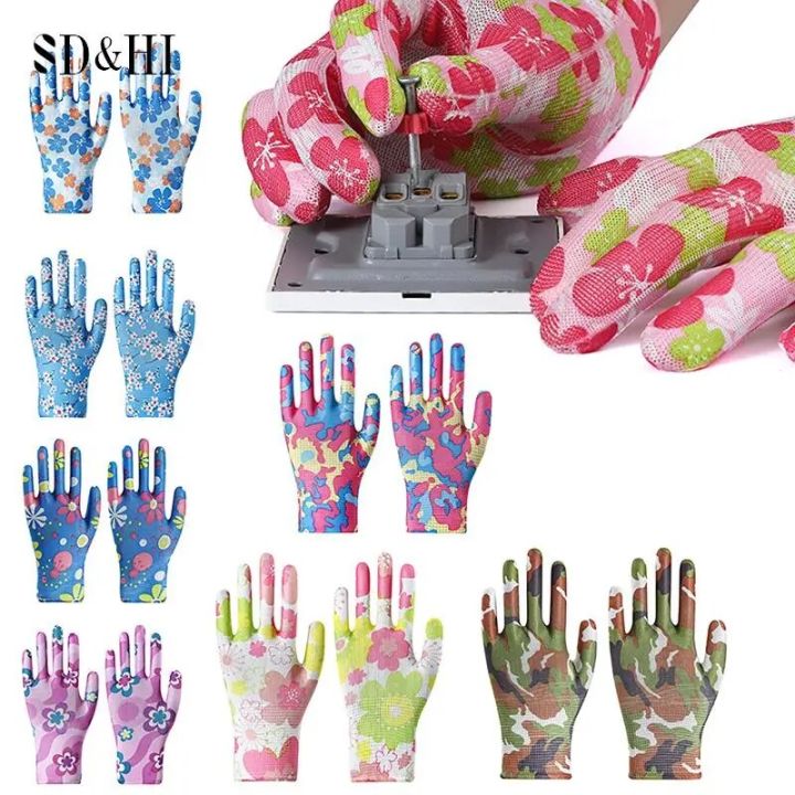 1Pair Garden Gloves Floral Gardening Gloves Women Non-Slip Working Gloves With Palm-Coated For Yard Cleaning Planting Working