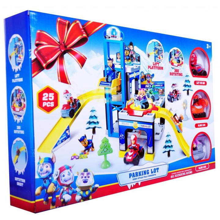 25 Pcs Paw Patrol Parking Lot Garage Station Toy 2 Way Car Parking Toy set With 3 CAR