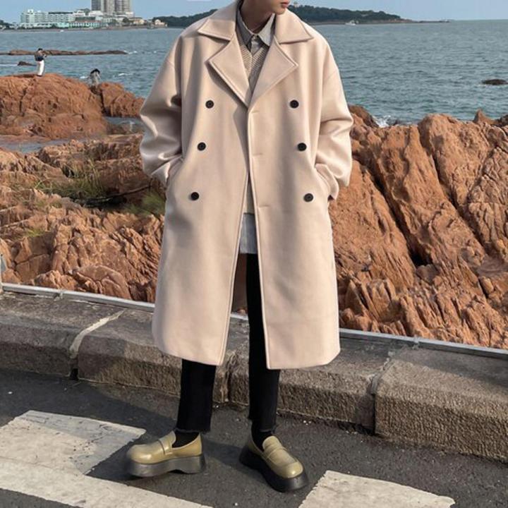 Legible Winter Wool Jacket Men Casual Loose Wool Coat Male Solid Long Coats for Men