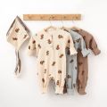 2 Pcs Newborn Baby Romper For 0-24M Organic Cotton Baby Jumpsuit + Hat Autumn Spring Winter Long Sleeve Baby Boy Girl Clothes. 