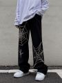 Grunge Punk spider web print Black Women's pants goth Streetwear Oversize Wide Leg Trousers 90s Vintage y2k clothes cargo Pants.