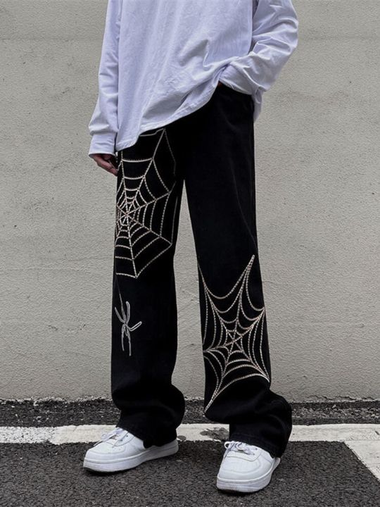 Grunge%20Punk%20spider%20web%20print%20Black%20Women's%20pants%20goth%20Streetwear%20Oversize%20Wide%20Leg%20Trousers%2090s%20Vintage%20y2k%20clothes%20cargo%20Pants%20-%20Image%204
