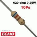 10pcs- Carbon Film Fixed Resistor Resistance 620 Ohm (Ω) 1/4Watt Tolerance 5%. 