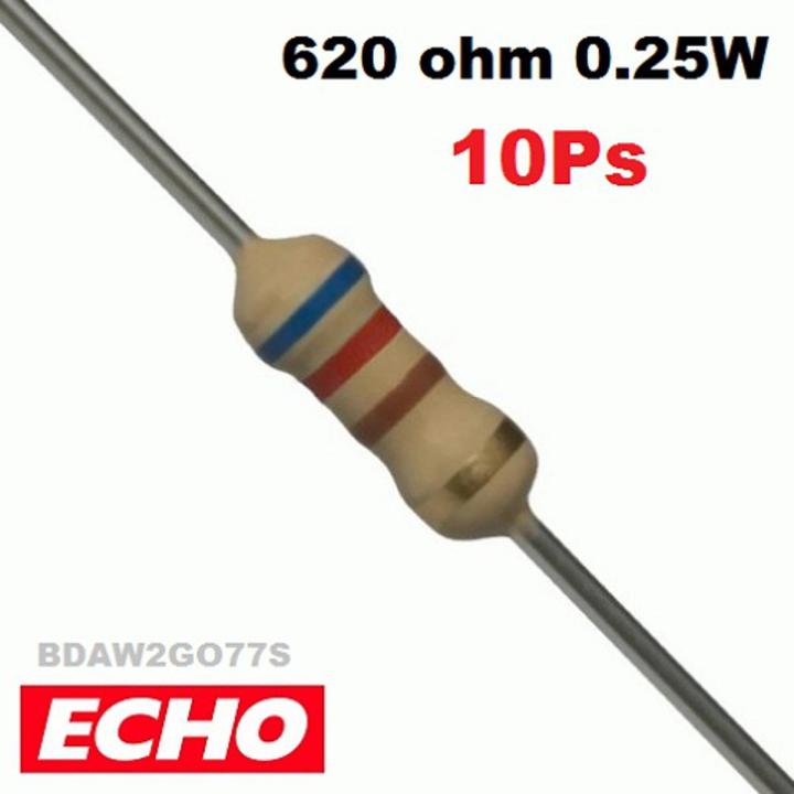 10pcs- Carbon Film Fixed Resistor Resistance 620 Ohm (Ω) 1/4Watt Tolerance 5%