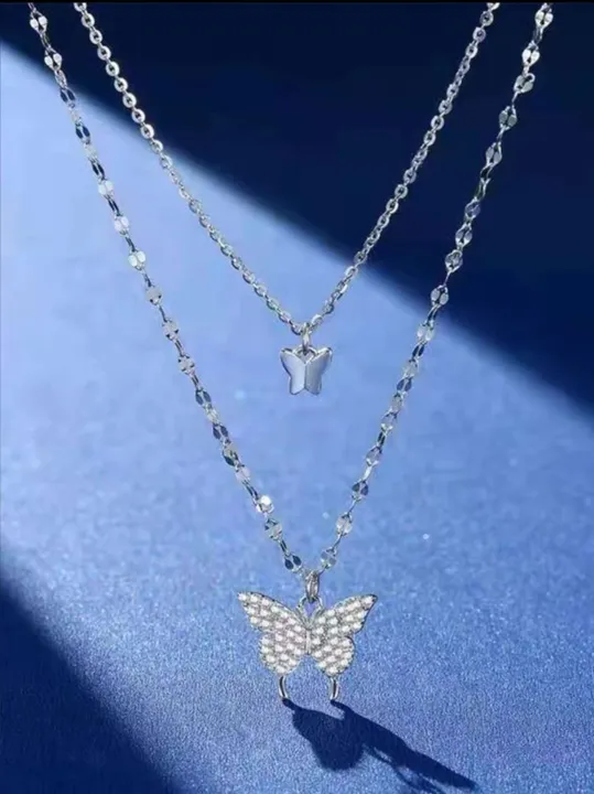 Women%20Double%20Layer%20Pendant%20Clavicle%20Chain%20Silver%20Butterfly%20Necklace%20Chain%20-%20Image%202