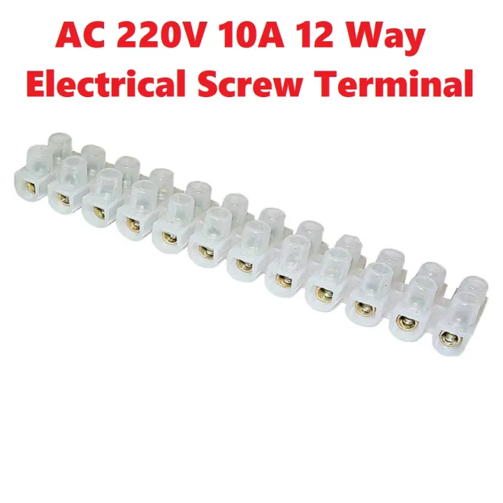 10Amp%2012Way%20Heavy%20Duty%20AC%20220v%2010A%2012%20Way%20Electrical%20Screw%20Terminal%20Connector%20PVC%20Plastic%20Barrier%20Terminal%20Block%20Cables%20Strip%20-%20Image%202