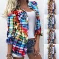 Ladies Plaid Shirts Turn-down Collar Long Sleeve Casual All Match Blouse Tops For Spring Autumn. 