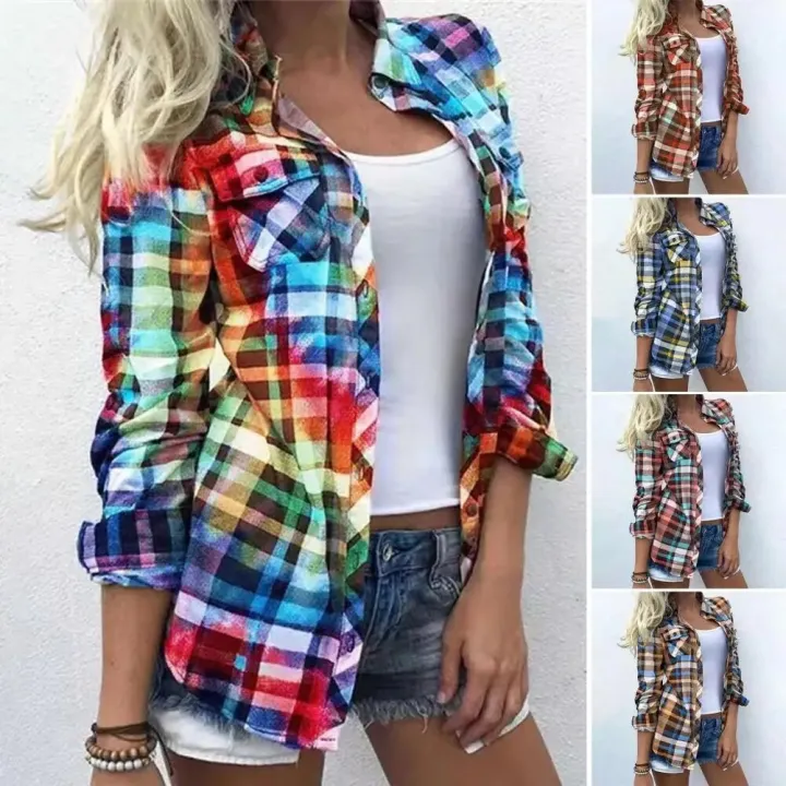 Ladies%20Plaid%20Shirts%20Turn-down%20Collar%20Long%20Sleeve%20Casual%20All%20Match%20Blouse%20Tops%20For%20Spring%20Autumn%20-%20Image%203