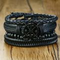 Fashionable Trendy 4 Pcs/ Set Multilayer Leather Bracelet for Men Simple Stylish - Vintage Wooden Leather Rope 4 Pcs/set Adjustable Bracelet for Men New Collection/ Couple Bracelet for Boys. 