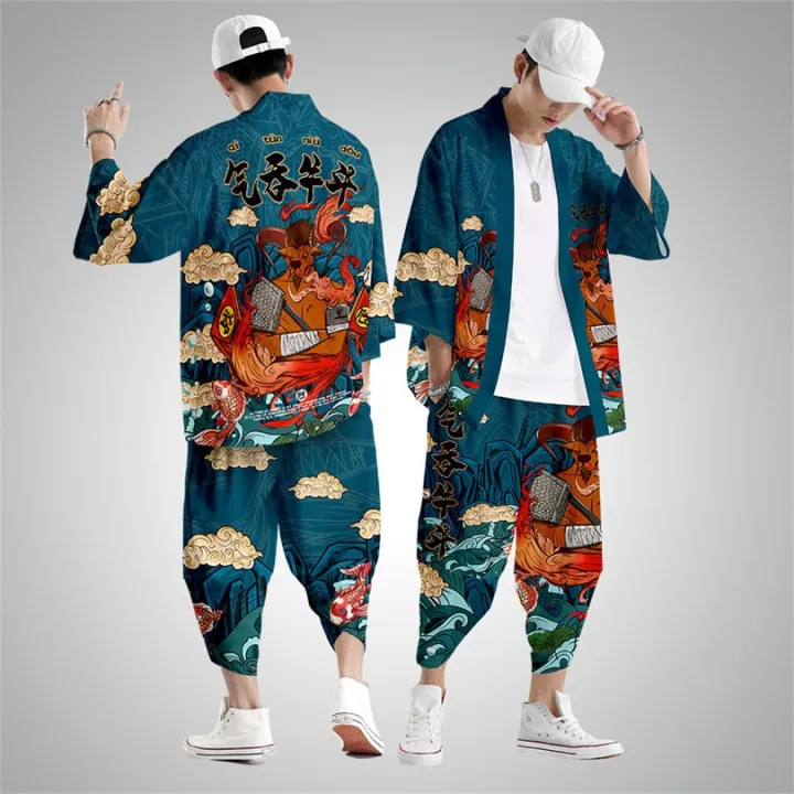 Two-piece%20Suit%20Oversize%20XXS-6XL%20Japanese%20Style%20Fashion%20Kimono%20And%20Pants%20Set%20Men%20Cardigan%20Blouse%20Haori%20Obi%20Asian%20Clothes%20-%20Image%203