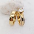 Ladies Big Stone cz Diamond Engagement Promise Anniversary Wedding Rings for Couples Dubai 24k Gold Plated Stainless Jewelry. 
