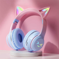 Wireless Headphones RGB Cute Cats Girls Kid Gift Headset Control Lights Earphone Music Gaming Headsets With Microphone E. 