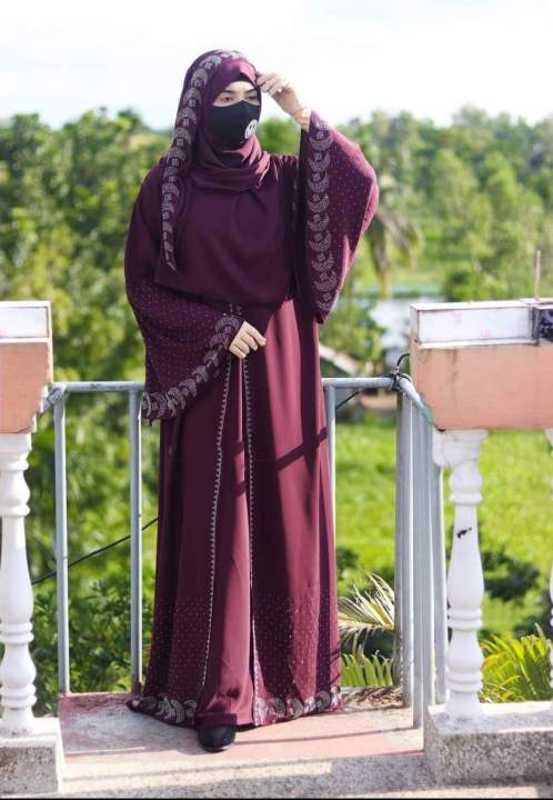 Moon Star Party Borkha with Hijab Exclusie Dubai cherry Muslim Outware For Women