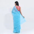 Japanese Half Silk Than Saree for Women - Sky Blue Color Flat Muslin Saree - Fashionable and Comfortable Outfit - Suitable for Any Season. 