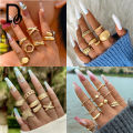 Elegant Gold Metal Exaggerated Geometric Arcs Open Ring Set for Women Accessories.