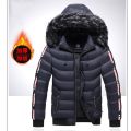 Men's Parka Side Striped Thicken Warm Jackets Coats Winter Hooded Windproof Parkas Jacket Windbreak Outwear. 