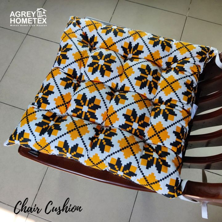 Square Chair Cushion, Cotton Fabric, Color Yellow & Black, (16″x16