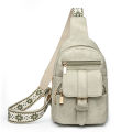 Cross-border tide chest bag women's simple fashion washed leather chest bag casual shopping crossbody bag street trend shoulder bag.