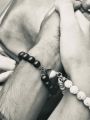 Love  Magnetic Heart Bracelets for Couples (2 Piece) | Small Rubber Band Magnet Stone Bell Bracelet with Knotted Head Rope. 