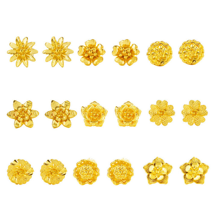 Wholesale Artificial Gold Gold Plated Euro Gold Flower Stud Earrings ...