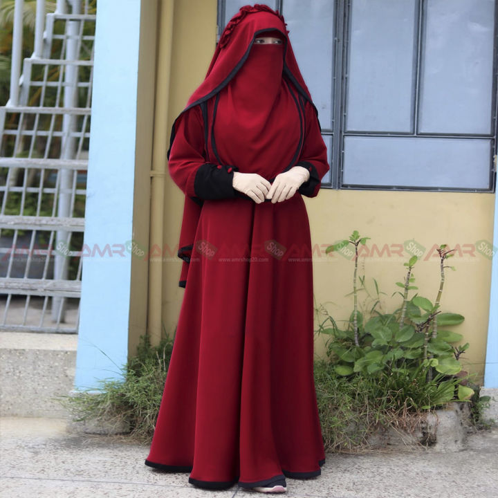 New attractive High-Quality Mohuya 4 Borkha Set, Dubai Charry Fabric Abaya Burqa, For Muslim Women