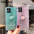 Casinglee for OPPO F21 Pro case Shiny Ring Glitter Soft Transparent Holder Stand Back cover with String Casing hp for OPPO Reno7 4G Phone cases cover Stars Moon Girls. 