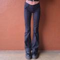 Low Waist Pockets Stretch Straight Skinny Denim Pants Flare Pants Streetwear for Daily Wear. 