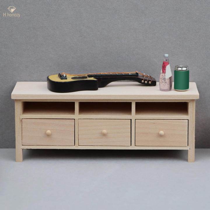 1:12%20Dollhouse%20Furniture%20Mini%20TV%20Cabinet%20with%20Drawers%20TV%20Stand%20Unpainted%20for%20Accessory%20-%20Image%202