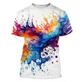 Color Splash Ink Drop Color 3D Printing T-shirt Starry Sky Harajuku Style T-shirt Men and Women Fashion Case Actual T-shirt Kids. 