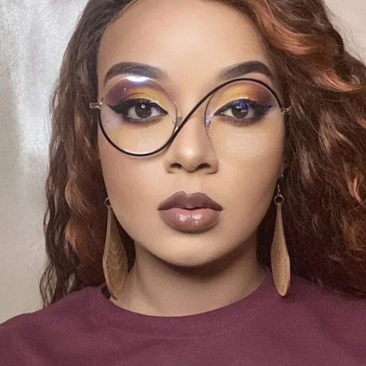 2023 New Metal Half Frame Anti Blue Glasses Women Female Vintage Eyeglasses Frames for Female Men S Asymmetric Eye Glasses Frame