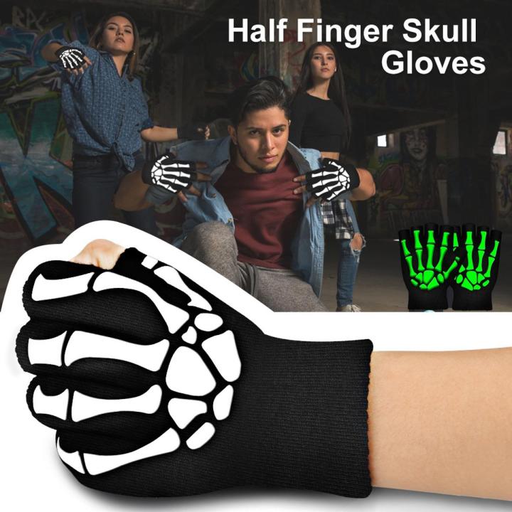 Luminous Skull Gloves/Women Knitted Warm Fingerless Gloves/Party