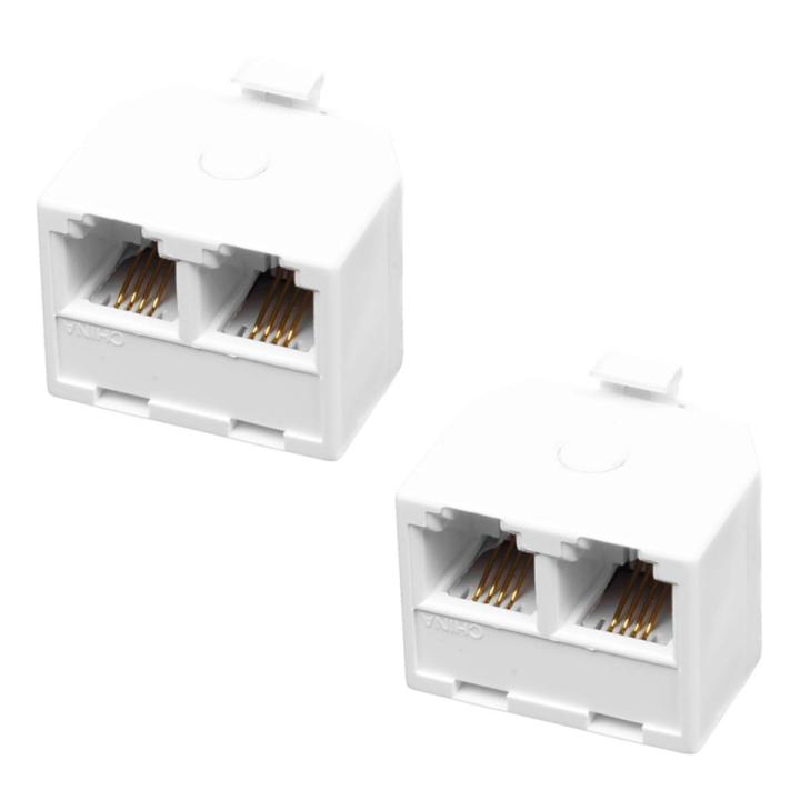 2X 2-Way 6P4C RJ11 Modular Phone Telephone Wall Adapter and Splitter for Landline Telephone
