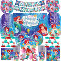 The Little Mermaid Princess Ariel Tableware Set Girl Birthday Decorations Balloon Paper Plate Cup Tablecloth Party Supplies. 