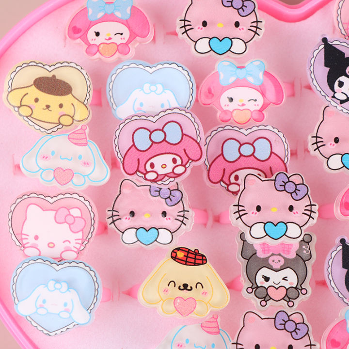 36Pcs/box%20Sanrio%20Hello%20Kitty%20Kid%20Ring%20Kids%20Adjustable%20Baby%20Rings%20Fashion%20Cartoon%20Children%20Rings%20With%20Heart%20Box%20Party%20Gift%20-%20Image%203