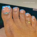 24pcs French Blue Rhinestone Seamless Removable Toenails Acrylic Press On Nail Tips Full Cover Waterproof False Toe Nails. 