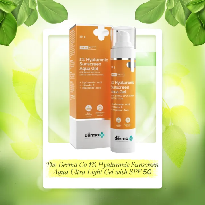 The Derma Co 1% Hyaluronic Sunscreen Aqua Ultra Light Gel with SPF 50 PA++++ For Broad Spectrum, UV A, UV B & Blue Light Protection - 50g(dermaco)