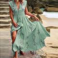 Women Vintagme Longm Boho Dress Summer Fashion Tassel V Neck Party Dress Casual Floral Print Loose Sleeveless Beach Dress. 