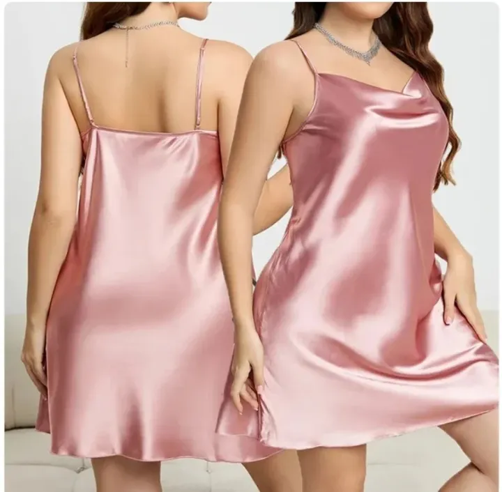 Female%20Nightgown%20Sexy%20Suspender%20Nightdress%20Pink%20Chemise%20Sleepwear%20Bathrobe%20Loose%20Satin%20Home%20Dressing%20Gown%20-%20Image%203
