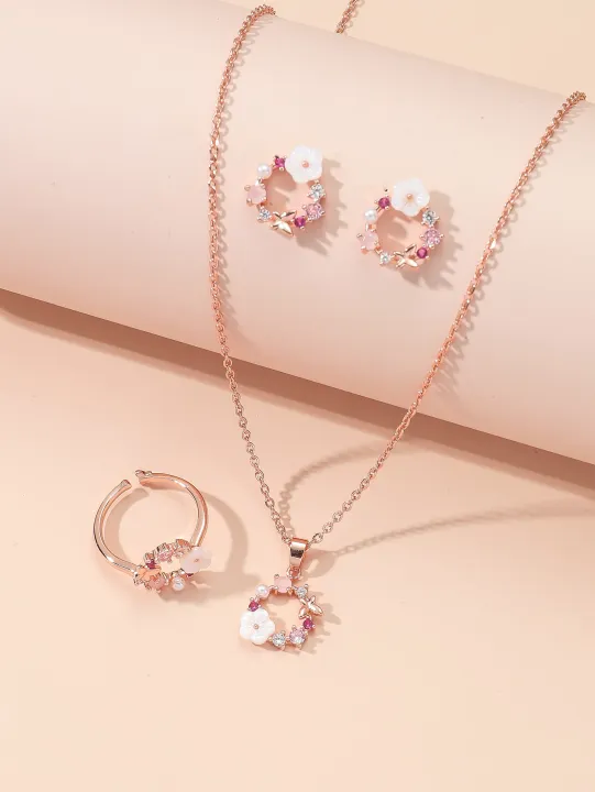4%20Pieces%20Rose%20Gold-color%20Lady%20Flower%20Fashion%20Accessories%20Zircon%20Simple%20Ornate%20Exquisite%20Necklace%20Ring%20Earrings%20Jewelry%20Set%20-%20Image%207
