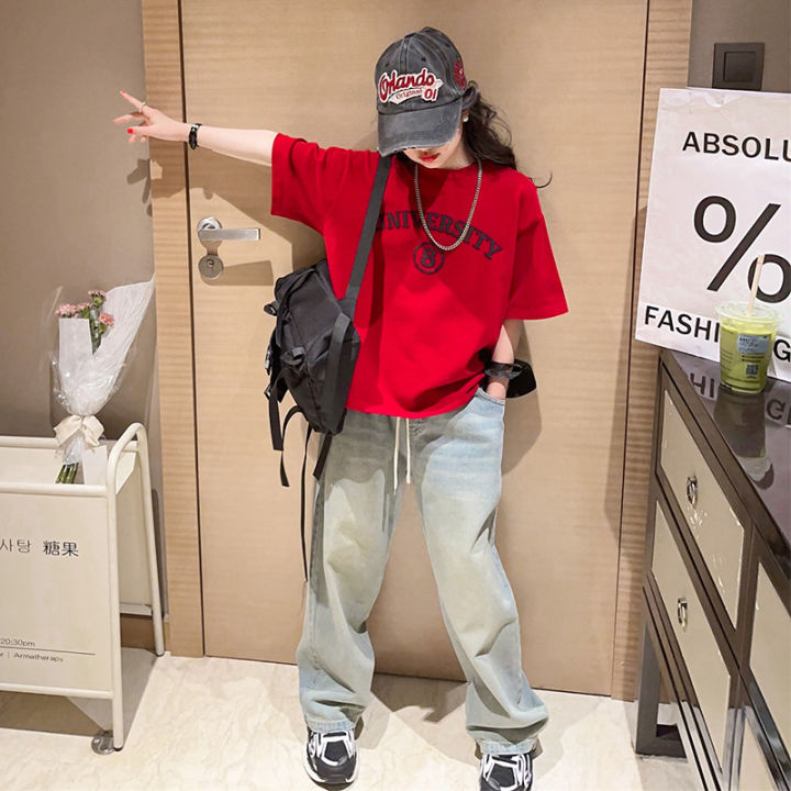 Girls%20summer%20short%20sleeve%20wide-leg%20jeans%20set%20for%20middle%20and%20big%20children%20fashionable%20foreign%20style%20summer%20pants%20for%20girls%20Korean%20summer%20dress%20-%20Image%203