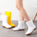 Knee-High Rain Boots Men's Boots Short Tube Sanitary Rain Shoes Beef Tendon Bottom Acid and Alkali Resistant Middle Tube Chef White Rubber Shoes Female.