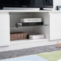Modern TV Unit Cabinet Stand Sideboard High Gloss Doors with Glass Shelf,120cm*40cm*40cm (White, Without LED). 