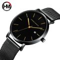 Japan Quartz Calendar Movement Ultra Thin Classic Golden Black Stainless Steel Band Waterproof Men's Top Brand Luxury Watches. 