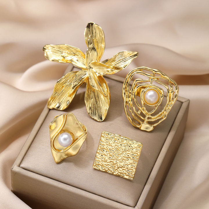 Enacolor%204Pcs/Set%20Retro%20Gold%20Irregular%20Alloy%20Flowers%20Ring%20Set%20Joint%20Rings%20for%20Women%20Exaggeration%20Jewelry%20Accessories%20Gifts%20-%20Image%205