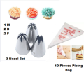 2X Combo Stainless Steel 3 piecs Nozzle- 1M ,2D, 2F & 10 Pieces Piping Bag.