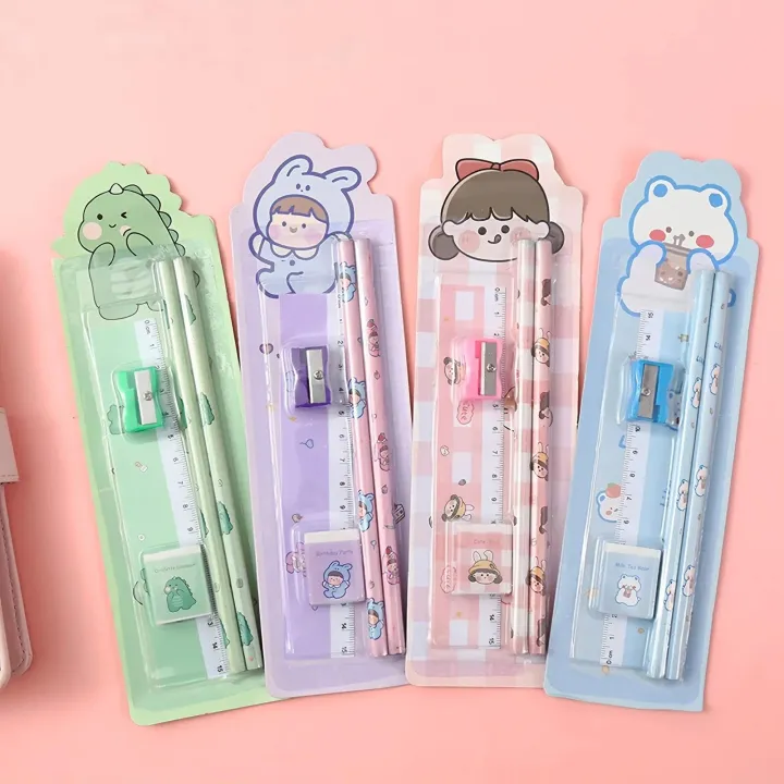 5Pcs%20Cute%20Cartoon%20Pencil%20Set%20Sharpener%20Eraser%20Ruler%20Gift%20for%20Kids%20School%20Office%20Writing%20Supplies%20Stationery%20-%20Image%204