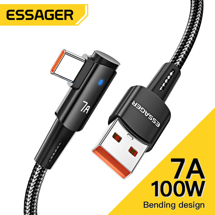 Essager Multi Protocol Compatibility 7A USB Type C Cable 90 Degree For OPPO Fast Charing Honor Huawei Oneplus Realme Angled Charger Data Wire